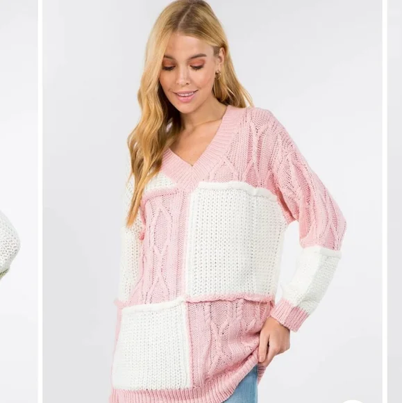 🌷LAST ONE! Fanco Color Block pink white sweater! - Picture 1 of 2